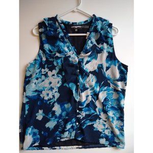 Karl Lagerfeld Women's Sleeveless Ruffle Shirt w/ Flowers - Size Large